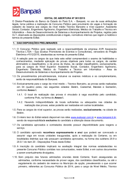EDITAL DE ABERTURA N&ordm; 001/2015 O Diretor-Presidente