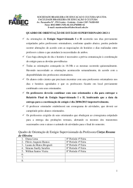 Quadro de Orienta&ccedil;&atilde;o de Est&aacute;gio Supervisionado da