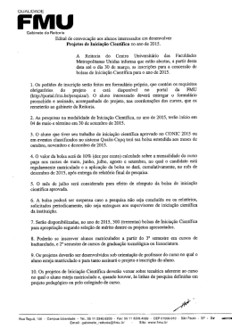 Edital de Inicia&ccedil;&atilde;o Cient&iacute;fica FMU 2015