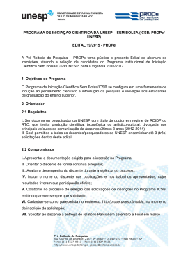 PROGRAMA DE INICIA&Ccedil;&Atilde;O CIENT&Iacute;FICA DA UNESP &ndash; SEM BOLSA