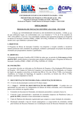 EDITAL 060/2015 PROGRAMA DE INICIA&Ccedil;&Atilde;O CIENT&Iacute;FICA DA UESB
