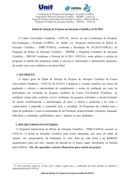 Edital de Sele&ccedil;&atilde;o de Projetos de Inicia&ccedil;&atilde;o Cient&iacute;fica № 02/2015 O