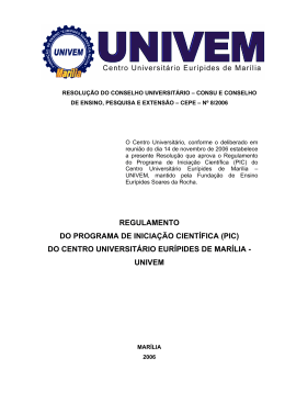 REGULAMENTO DO PROGRAMA DE INICIAÇÃO CIENTÍFICA (PIC