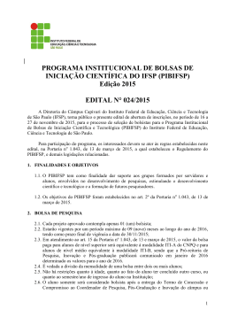 Edital 024 &ndash; Bolsas de Inicia&ccedil;&atilde;o Cient&iacute;fica - IFSP