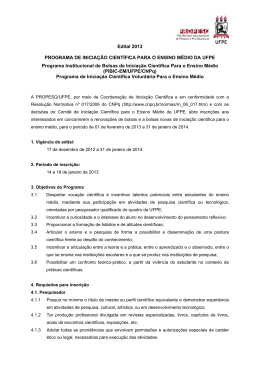 Edital 2013 PROGRAMA DE INICIA&Ccedil;&Atilde;O CIENT&Iacute;FICA PARA O