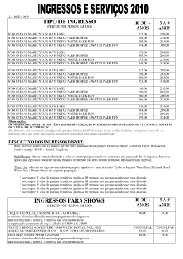 TIPO DE INGRESSO INGRESSOS PARA SHOWS