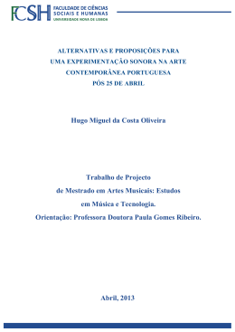 Hugo Miguel da Costa Oliveira Abril, 2013 Trabalho de Projecto de