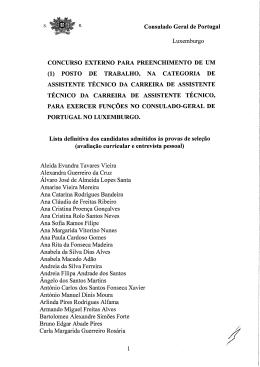 (1) POSTO DE TRABALHO, NA cATEGORIA DE ASSISTENTE