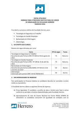 EDITAL N°01/2015 NORMAS PARA O PROCESSO SELETIVO