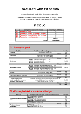 Grade Curricular do Bacharelado Interdisciplinar em Artes e Design