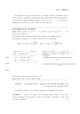 Aula 7 - Álgebra II O argumento de prova da existência, no teorema
