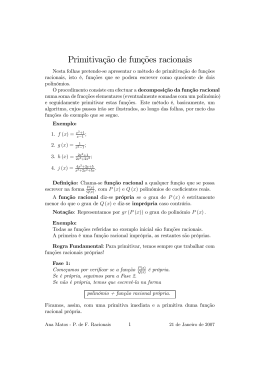 Folhas sobre Primitivação de Funções Racionais (com exemplos)