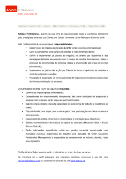 Gestor Comercial Júnior - Mercados Externos (m/f)