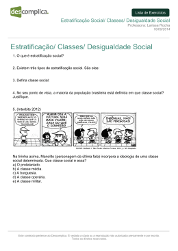 Estratificação/ Classes/ Desigualdade Social