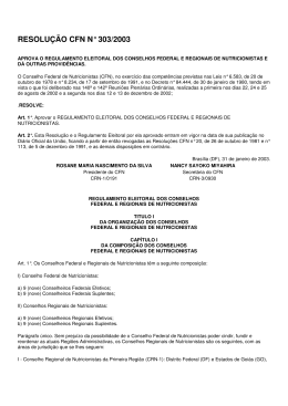 RESOLU&Ccedil;&Atilde;O CFN N&deg; 303/2003 - Conselho Federal de Nutricionistas