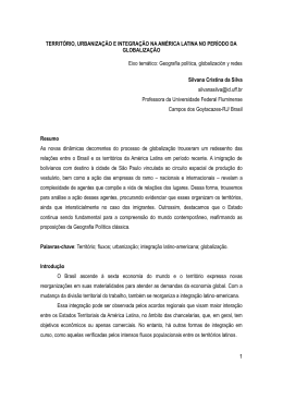1 TERRIT&Oacute;RIO, URBANIZA&Ccedil;&Atilde;O E INTEGRA&Ccedil;&Atilde;O NA AM&Eacute;RICA
