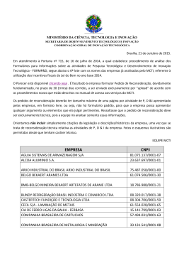 EMPRESA CNPJ - Minist&eacute;rio da Ci&ecirc;ncia e Tecnologia