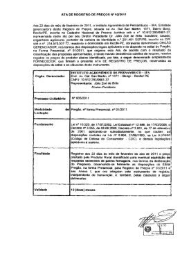 ATA DE REGISTRO DE PREÇOS N° 032011 Aos 22 dias