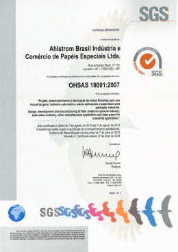 Ahlstrom Brasil Ind&uacute;stria e Com&eacute;rcio de Pap&eacute;is Especiais Ltda.
