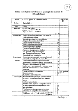 Tabela para Registo dos Crit&eacute;rios de aprecia&ccedil;&atilde;o dos manuais de
