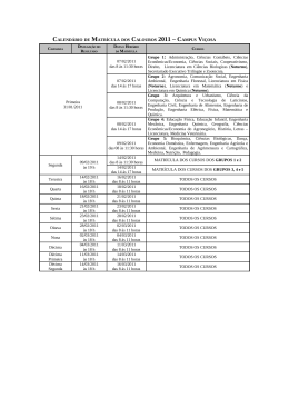 Calendário para matrícula