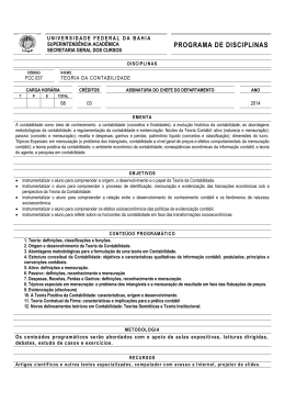 PROGRAMA DE DISCIPLINAS - Universidade Federal da Bahia