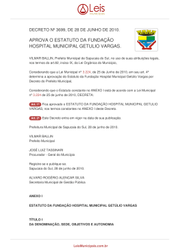APROVA O ESTATUTO DA FUNDA&Ccedil;&Atilde;O HOSPITAL MUNICIPAL