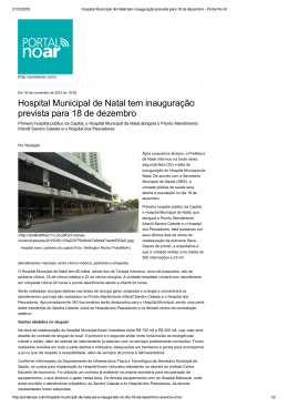 Hospital Municipal de Natal tem inauguração prevista