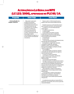 (LC 123/2006), APROVADAS NO PLC 60/14.