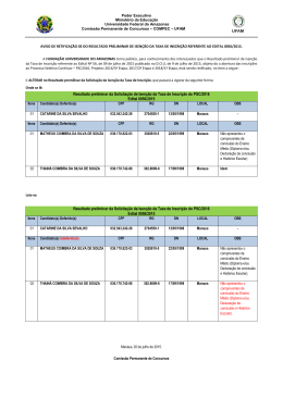 Resultado preliminar da Solicita&ccedil;&atilde;o de Isen&ccedil;&atilde;o da Taxa de