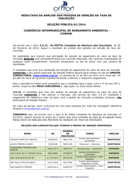 RESULTADO DA AN&Aacute;LISE DOS PEDIDOS DE ISEN&Ccedil;&Atilde;O DA TAXA