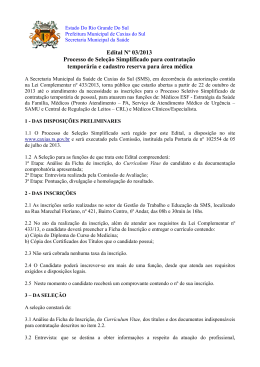 Edital Nº 03/2013 Processo de Seleção Simplificado para