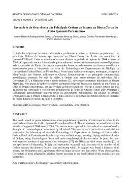 Invent&aacute;rio da Ocorr&ecirc;ncia das Principais Ordens de Insetos na Ilhota