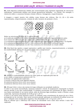 Exercícios Sobre ligaÇão metálica e polaridade de ligaÇões