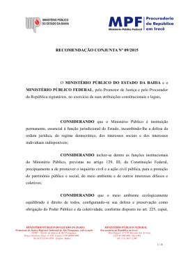 Recomendação enviada à Secretaria de Meio Ambiente - MPF-BA