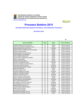 Processo Seletivo 2015 - CCHLA - Universidade Federal da Para&iacute;ba