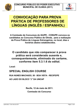 CONVOCAÇÃO PARA PROVA PRÁTICA DE PROFESSORES DE