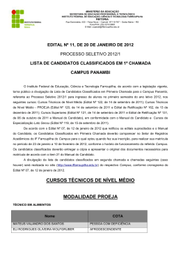 Edital N&ordm; 11/2012 - Candidatos Classificados em 1&ordf; Chamada