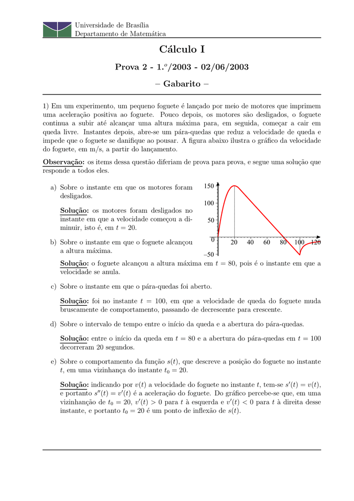 Gabarito Da Prova 2 Departamento De Matematica