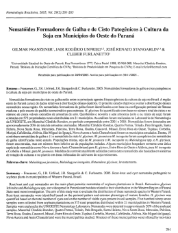 Soja, nemat&oacute;ides formadores de galha, cisto, Oeste do Paran&aacute;, 2005