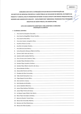 Lista dos Candidatos Admitidos e Não Admitidos a Concurso