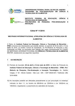 Edital 11 Vagas Remanescentes MINTER AlimentosIFMA UFRRJ
