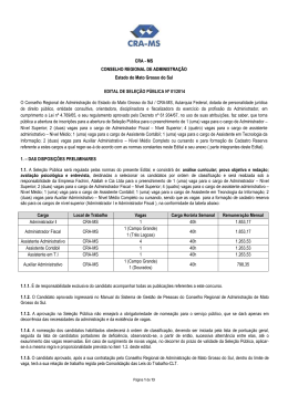 EDITAL 001 - 2014 - EDITAL Sele&ccedil;&atilde;o P&uacute;blica - CRA-MS