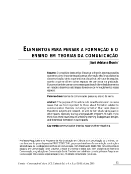 elementos para pensar a forma&ccedil;&atilde;o e o ensino em teorias da