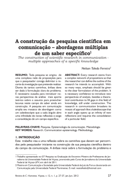 A constru&ccedil;&atilde;o da pesquisa cient&iacute;fica em comunica&ccedil;&atilde;o - CCH