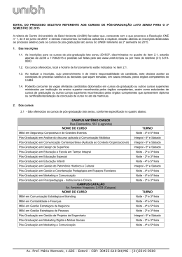 Edital - P&oacute;s-Gradua&ccedil;&atilde;o UniBH