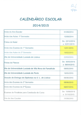 Calendário Escolar 2014/15 - Universidade Lusíada Porto