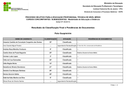 Resultado da Classifica&ccedil;&atilde;o Final e Pend&ecirc;ncias de