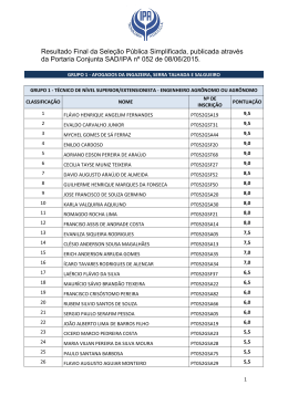 Resultado Final da Sele&ccedil;&atilde;o Simplificada - Portaria 052/2015