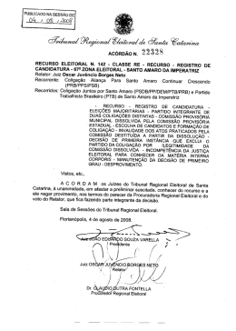 Ac&oacute;rd&atilde;o n. 22.328 - Tribunal Regional Eleitoral de Santa Catarina